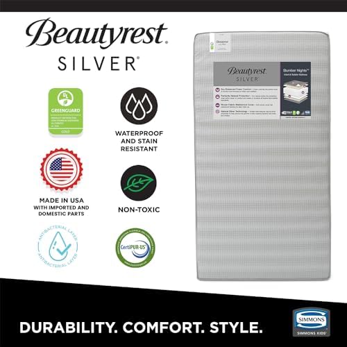 Beautyrest Silver Slumber Nights Dual Sided 2-Stage Crib Mattress and Toddler Mattress - GREENGUARD Gold – Waterproof - Plant Based Soy Foam Core, Grey Delta Children