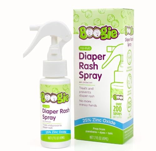 Diaper Rash Cream Spray by Boogie Bottoms, Travel Friendly No-Rub Touch Free Application for Sensitive Skin, from The Maker of Boogie Wipes, Over 200 Sprays per Bottle, 1.7 oz Boogie
