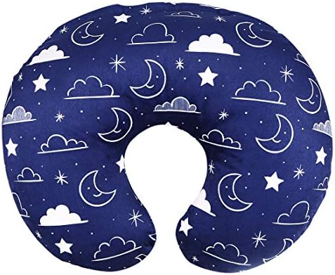 Minky Nursing Pillow Cover Nursing Pillow Slipcover Soft Fits Snug On Infant Nursing Pillows for Breastfeeding Moms (Navy Blue, Stars and Clouds) IBraFashion