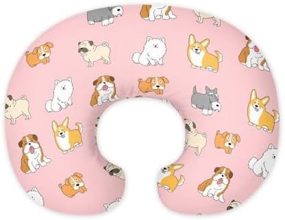 Pink Corgi Boy Girl Gender Neutral Nursing Pillow Cover Baby Breastfeeding Slipcover Infant Newborn Nursery Bottle Pillowcase (Pillow NOT Included) YEXIATODO