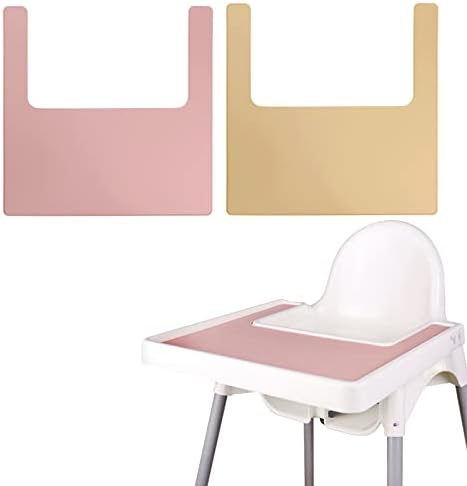 High Chair Placemat, Long Lasting High Chair Placemat Silicone, 2-Piece Set, Can Be Used Interchangeably, Suitable for IKEA Antilop Highchai, for Toddlers and Babies (Khaki/White) Lomgwumy
