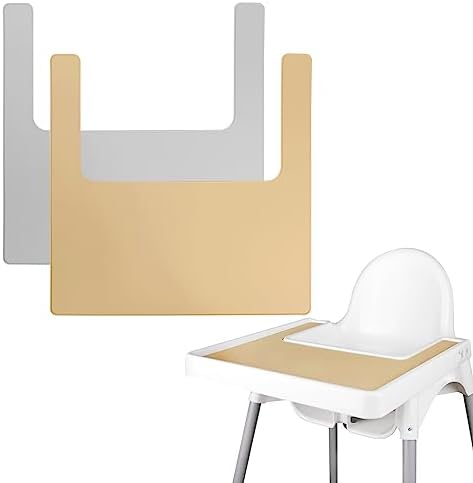 High Chair Placemat, Long Lasting High Chair Placemat Silicone, 2-Piece Set, Can Be Used Interchangeably, Suitable for IKEA Antilop Highchai, for Toddlers and Babies (Khaki/White) Lomgwumy