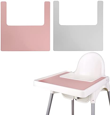 High Chair Placemat, Long Lasting High Chair Placemat Silicone, 2-Piece Set, Can Be Used Interchangeably, Suitable for IKEA Antilop Highchai, for Toddlers and Babies (Khaki/White) Lomgwumy