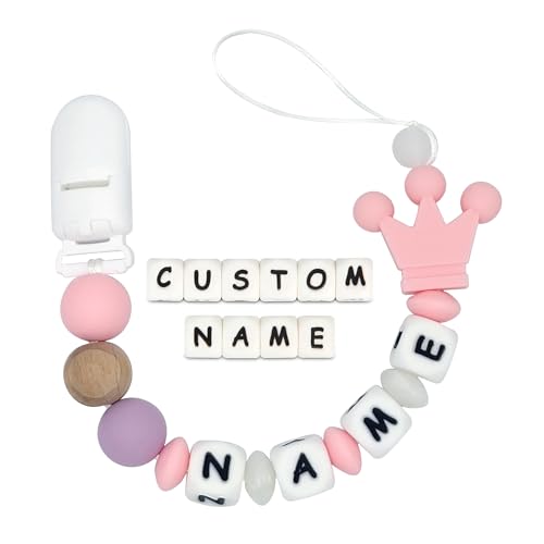 Personalized Pacifier Clip with Name Teddy Bear for Crown Girls Customized (PinkW) Starsprairie