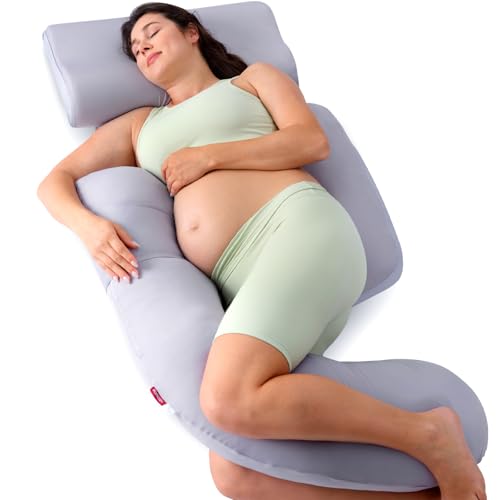 Momcozy Pregnancy Pillow - Original Detachable G Shaped Pro Maternity Pillow with Flexible Belly Wedge Pillow, Full Body Support Pillows for Adults with Air Layer Cover, Grey Momcozy