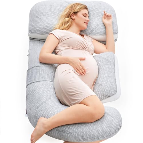 Momcozy Pregnancy Pillow - Original Detachable G Shaped Pro Maternity Pillow with Flexible Belly Wedge Pillow, Full Body Support Pillows for Adults with Air Layer Cover, Grey Momcozy