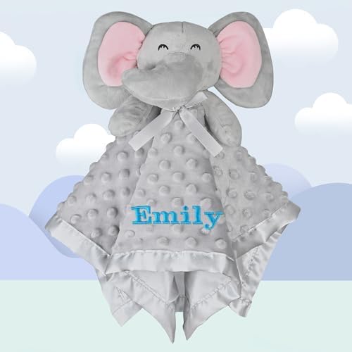 Personalized Baby Lovey, Elephant Loveys for Babies, Soft Unisex Baby Blankets, Baby Gifts for Newborn Boys and Girls, Baby Security Blanket - Newborn Essentials Dodosky