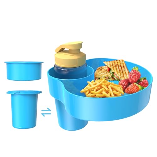 Car Seat Tray Cup Holder for Snacks/Drinks/Entertainment/Toys: 1 Food Tray & 2 Cup Holder Bases, Carseat Trays for Kids Travel, Quickly Install Universal Fit for Most Car Seats/Toddlers Strollers-Blue REDCLIK