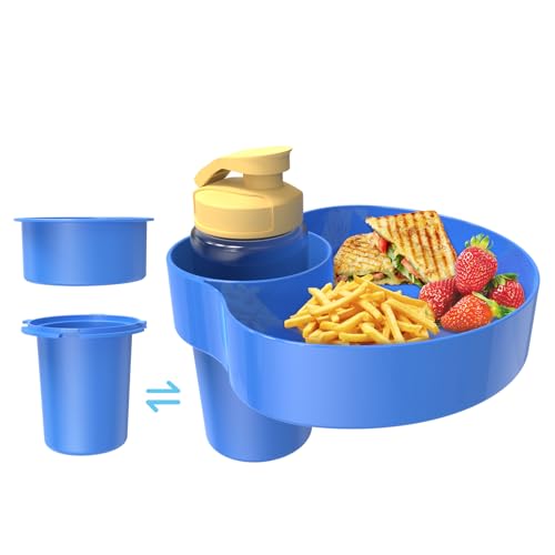 Car Seat Tray Cup Holder for Snacks/Drinks/Entertainment/Toys: 1 Food Tray & 2 Cup Holder Bases, Carseat Trays for Kids Travel, Quickly Install Universal Fit for Most Car Seats/Toddlers Strollers-Blue REDCLIK