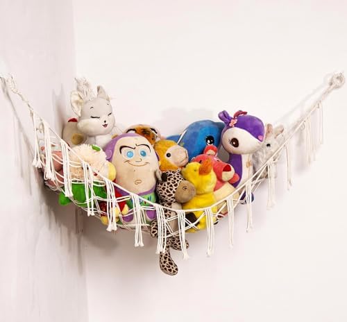 Macrame Stuffed Animal Net or Hammock Hanging Net for Plush Toy Holder Squishmallow Net Toy Hammock for Stuffed Animals Storage Ideas Plushie Net Hammock Stuffy Animal Holder Organizer Xiaheshu