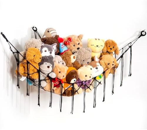 Macrame Stuffed Animal Net or Hammock Hanging Net for Plush Toy Holder Squishmallow Net Toy Hammock for Stuffed Animals Storage Ideas Plushie Net Hammock Stuffy Animal Holder Organizer Xiaheshu