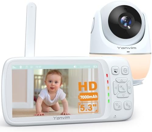 5.3“ 1080P Baby Monitor No WiFi, Video Baby Monitor with Camera and Audio, 2K Camera,1500ft Long Range Video Recording and Playback, 7000mAh Battery, Night Light, MP3, Story Book, 2-Way Talk Yonvim