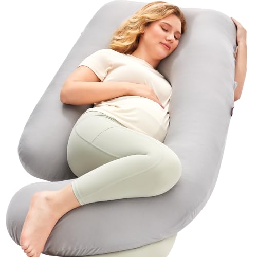 Momcozy Pregnancy Pillows for Sleeping, U Shaped Full Body Maternity Pillow with Removable Cover - Support for Back, Legs, Belly, Hips for Pregnant Women, 57 Inch Pregnancy Pillow for Women, Grey Momcozy