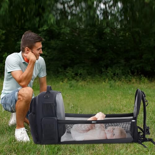 Diaper Bag Backpack for Dad with Changing Station, Expandable Black Military Diaper Bag Backpack with Waterproof Changing Pad,Large Tactical Mens Baby Bag,Unisex Molle Style Baby Backpack Bag MABOZOO