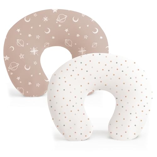 Konssy 2 Pack Nursing Pillow Covers, Stretchy and Soft Nursing Cover for Breastfeeding Pillows, Pillow Slipcover for Baby Girls Boys Newborn (Beige, Floral) Konssy