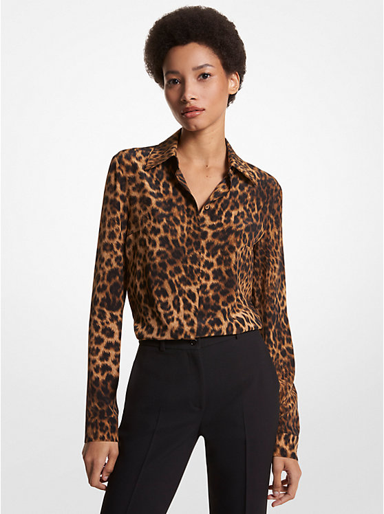 Hansen Leopard Silk Crepe De Chine Shirt MICHAEL KORS COLLECTION