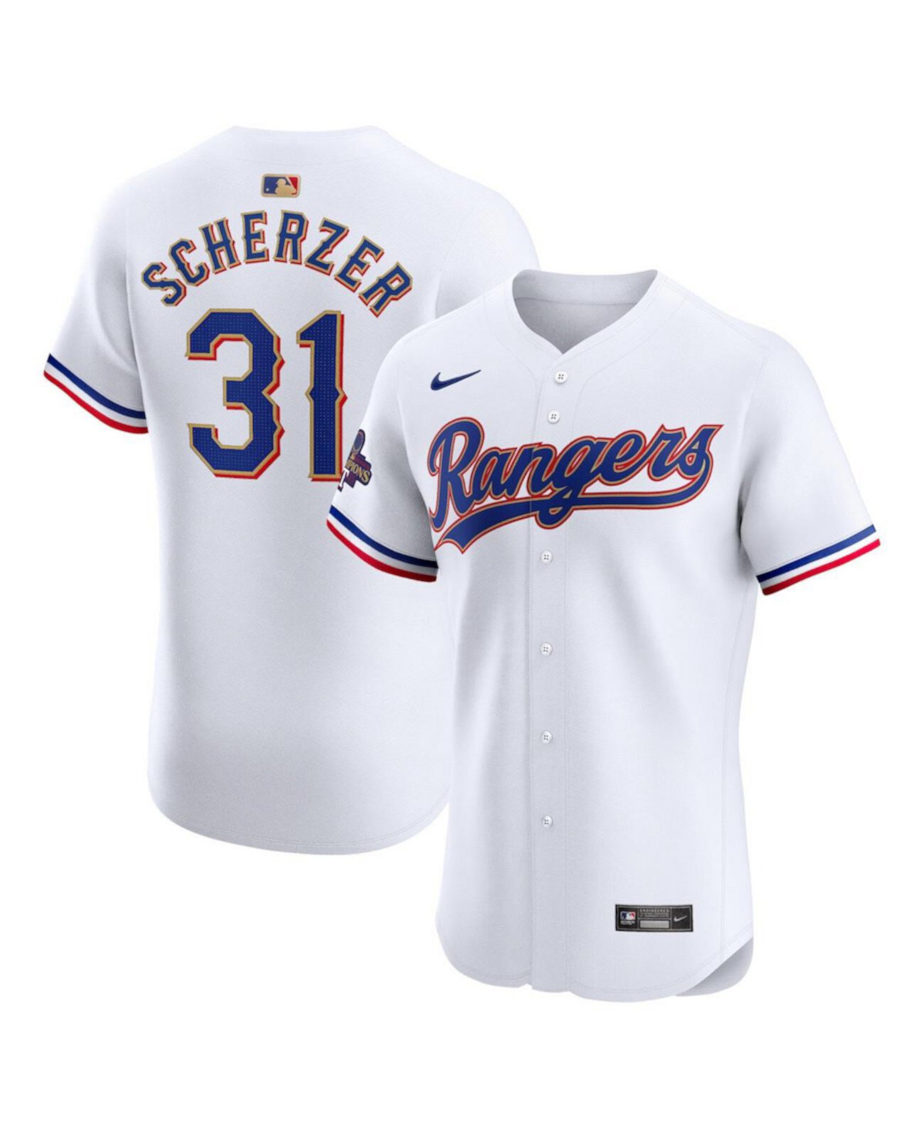 Мужская Джерси Nike Max Scherzer White Texas Rangers 2024 Gold Collection Elite Player Nike