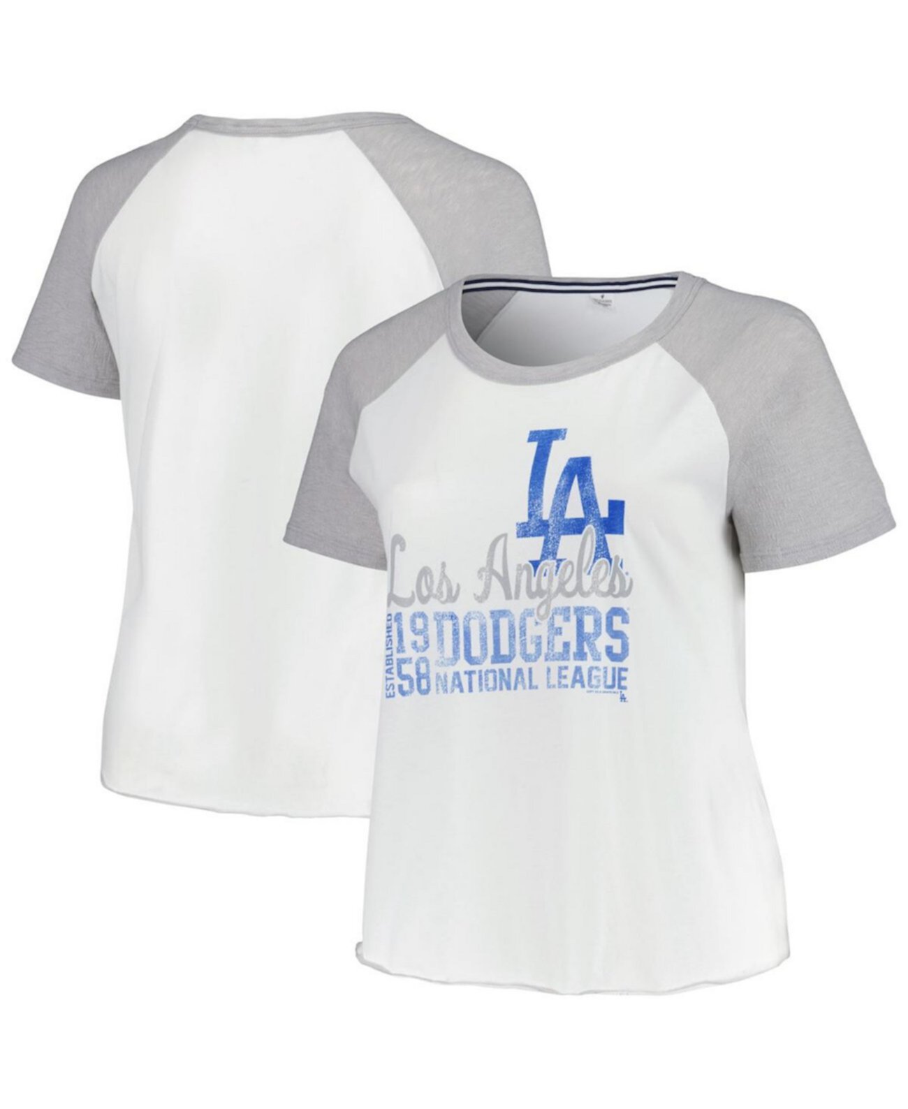 Women's White Los Angeles Dodgers Plus Size Baseball Raglan T-Shirt Soft As A Grape