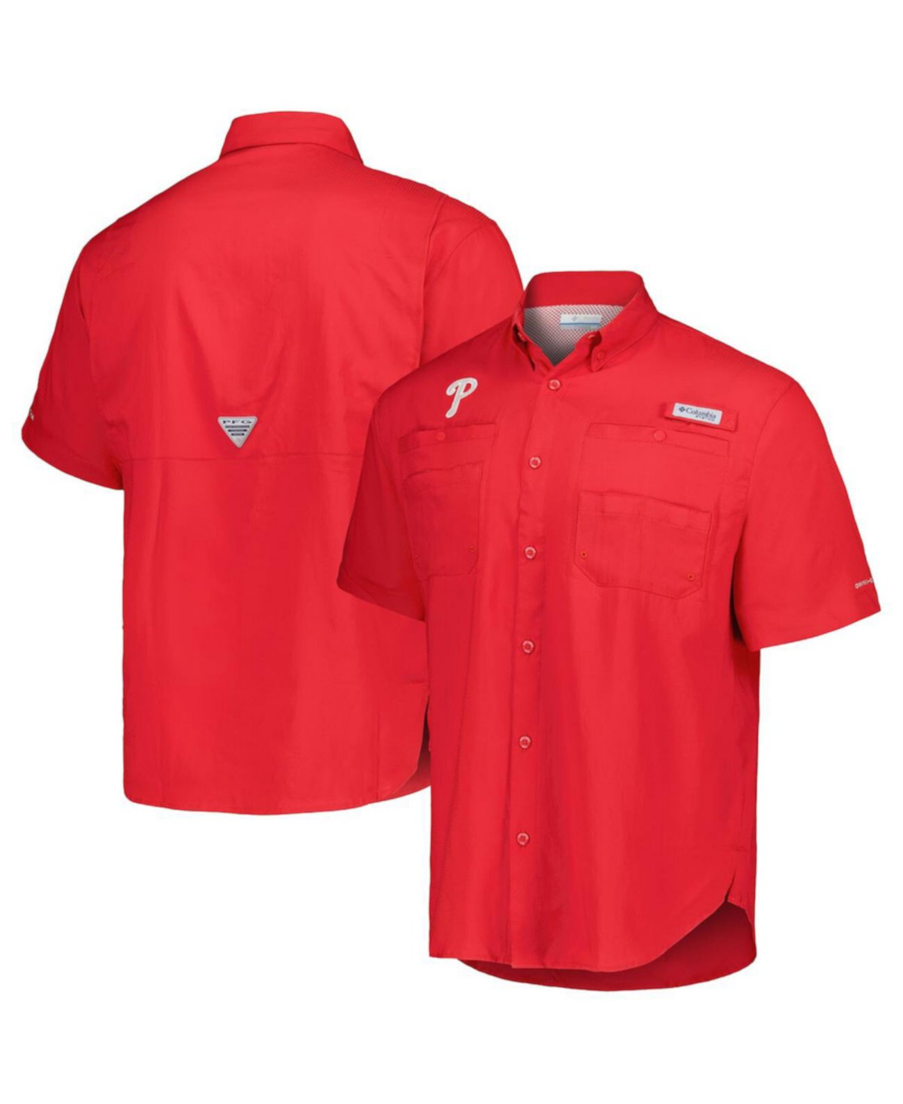 Men's Red Philadelphia Phillies Tamiami Omni-Shade Button-Down Shirt Columbia