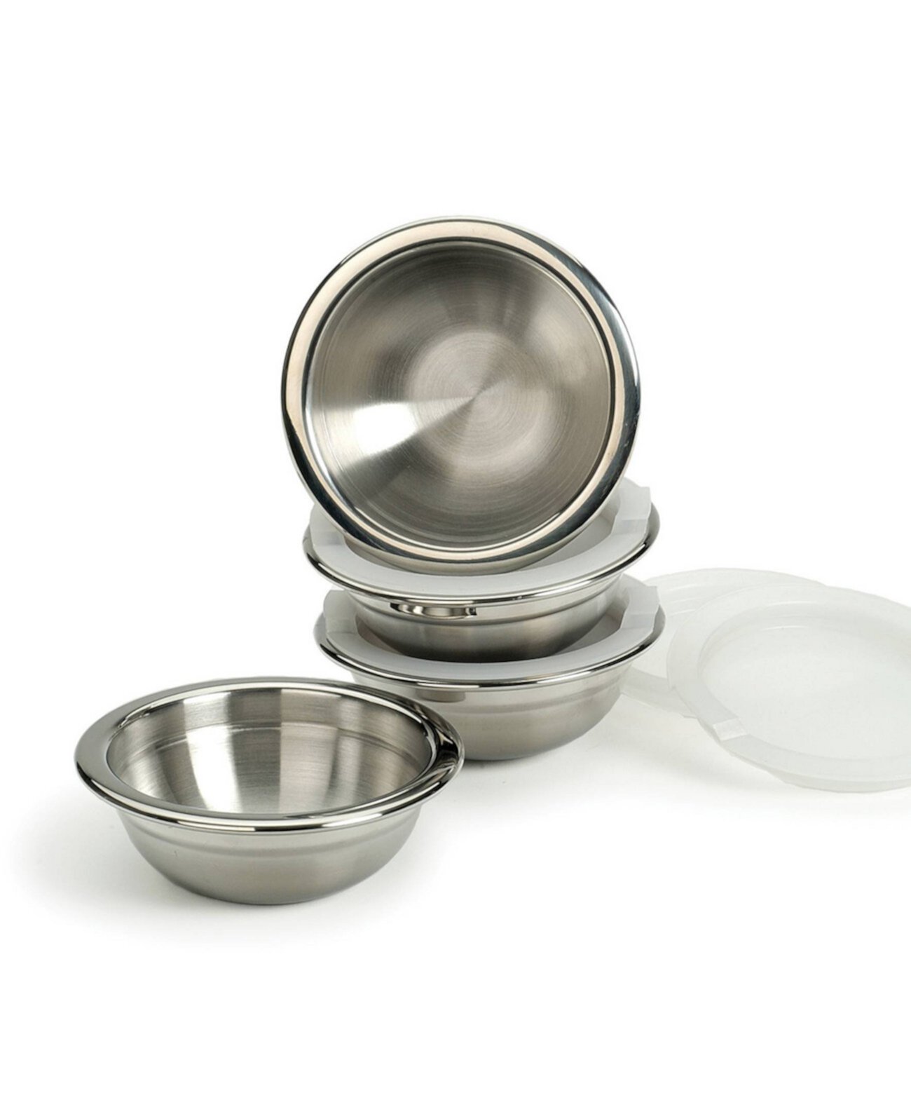 Endurance Stainless Steel 4 Piece 1 Cup Prep Bowls With Plastic Lid Set RSVP International