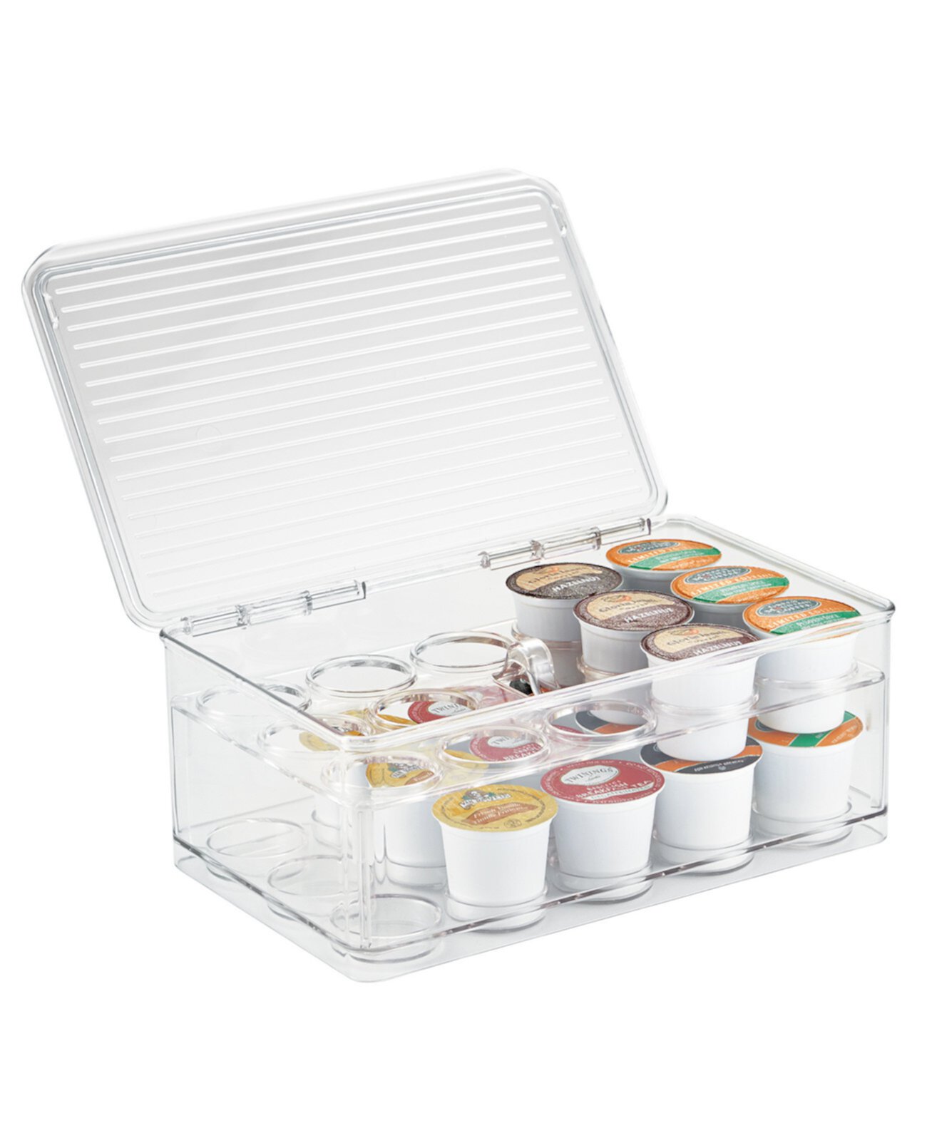 Plastic 2-Tier Coffee Pod Organizer with Lid, The Linus Collection 7.25" x 10.75" x 4.25" Clear IDesign