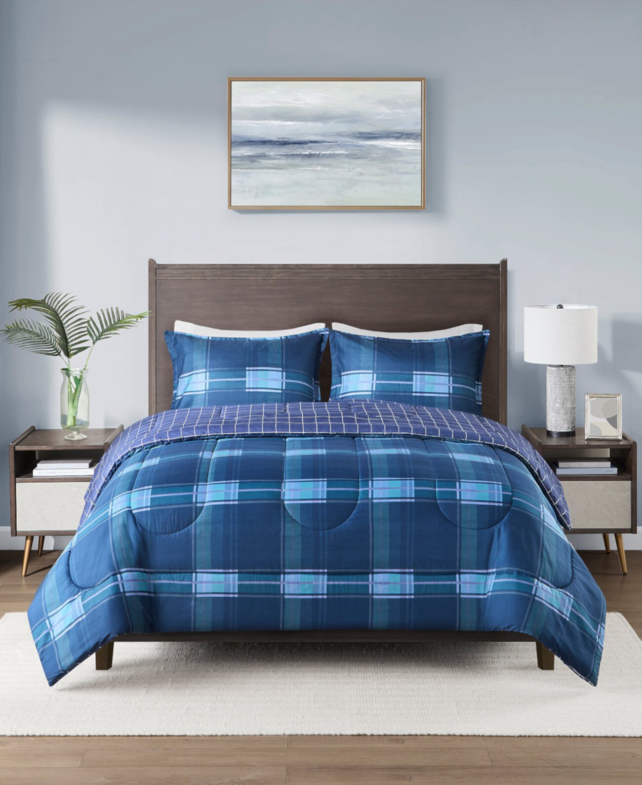 Leo 3-Pc Reversible Plaid Comforter Set, Created for Macy's JLA Home