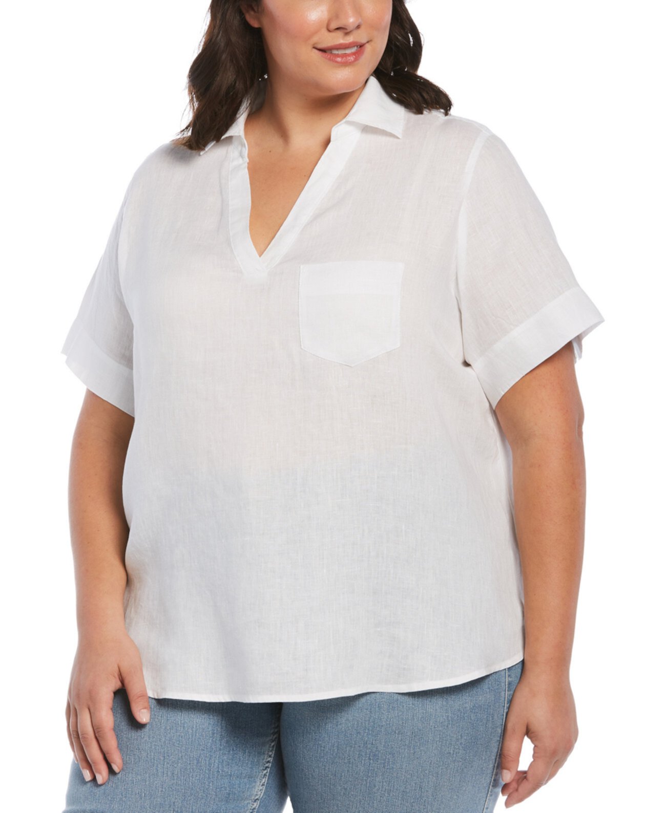 Женская Блузка Rafaella Plus Size Split Neck Short Sleeve Linen Top Rafaella