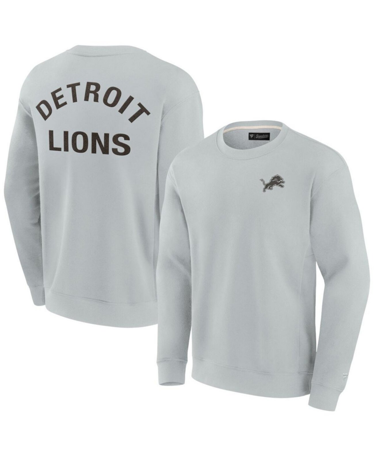 Men's and Women's Gray Detroit Lions Super Soft Pullover Crew Sweatshirt Fanatics Signature