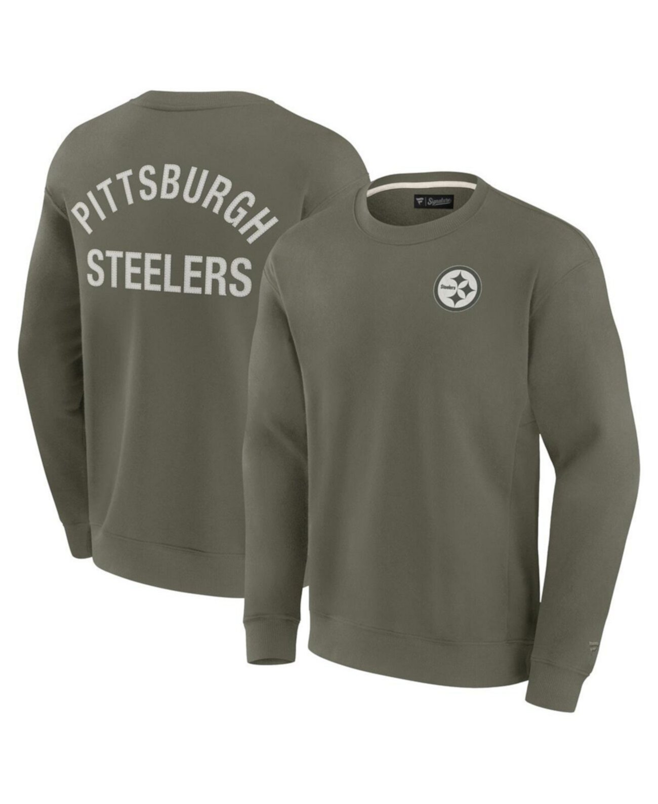 Men's and Women's Olive Pittsburgh Steelers Super Soft Pullover Crew Sweatshirt Fanatics Signature