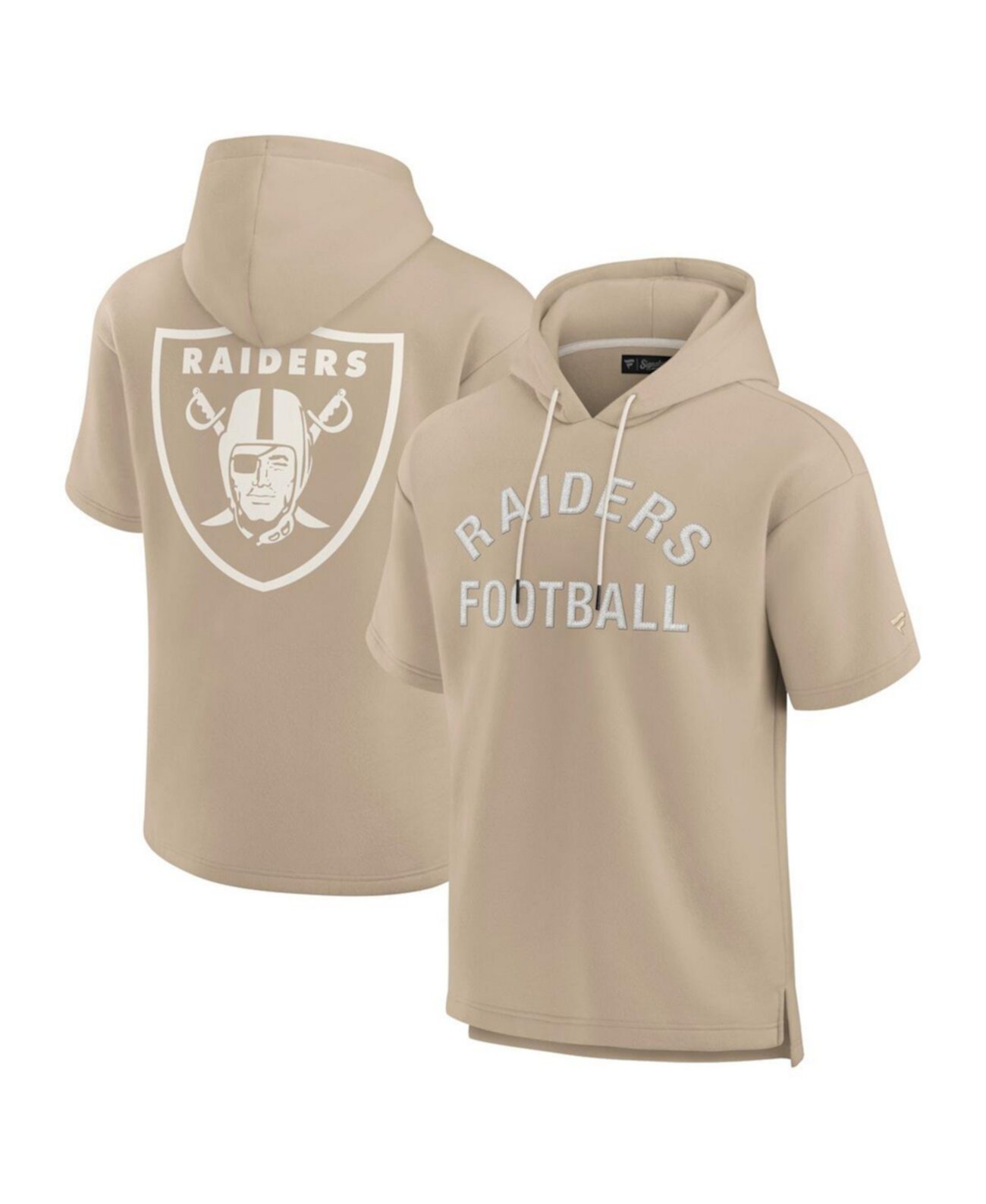 Men's and Women's Khaki Las Vegas Raiders Elements Super Soft Fleece Short Sleeve Pullover Hoodie Fanatics Signature