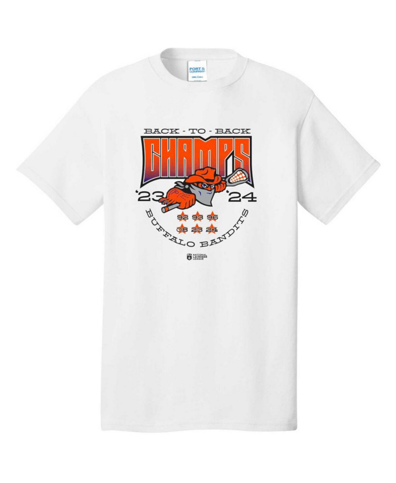 Women's White Buffalo Bandits Back-To-Back NLL Cup Champions T-Shirt ADPRO Sports