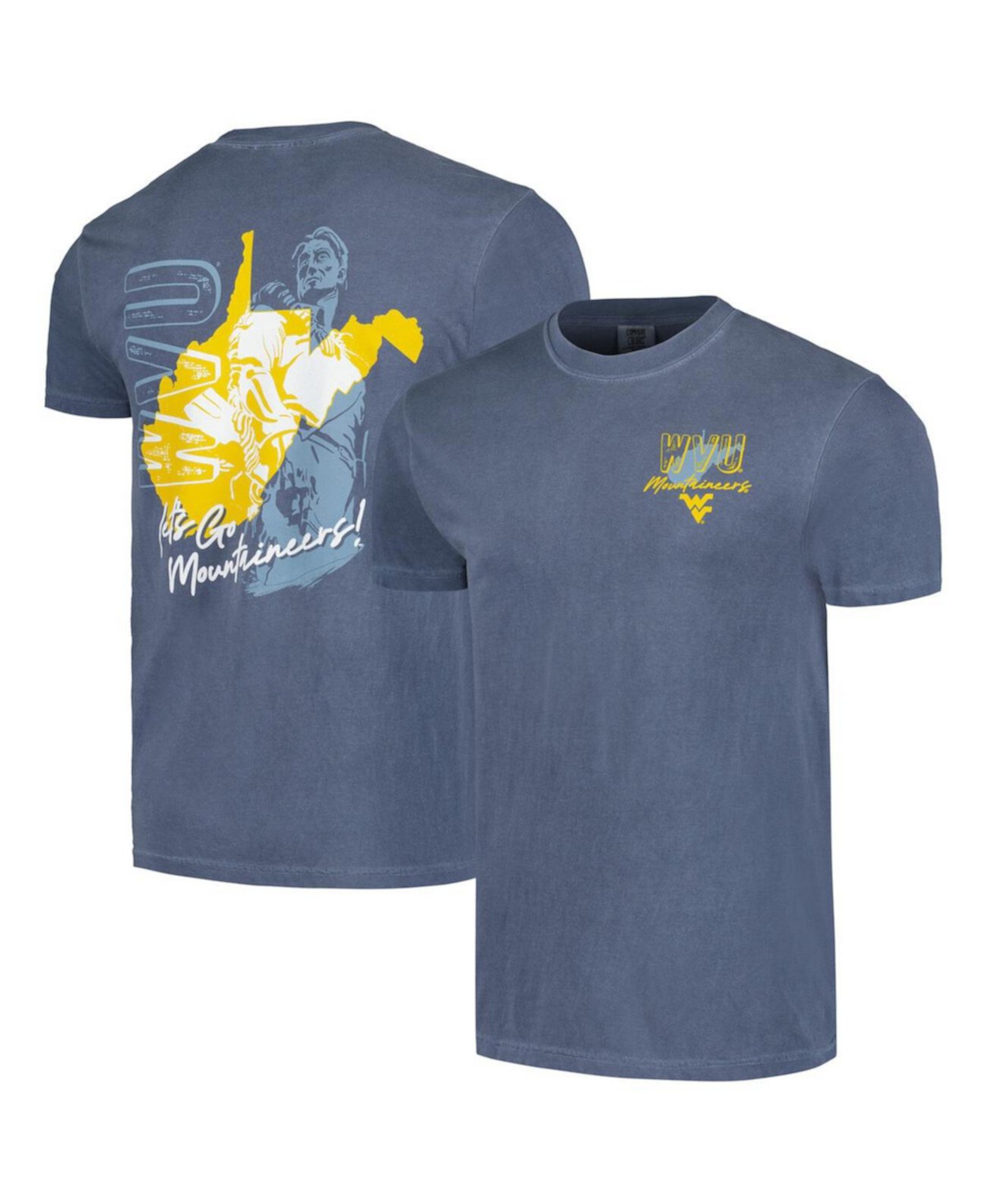 Men's and WoMen's Navy West Virginia Mountaineers Hyper Local Two Tone Mascot State T-Shirt Image One