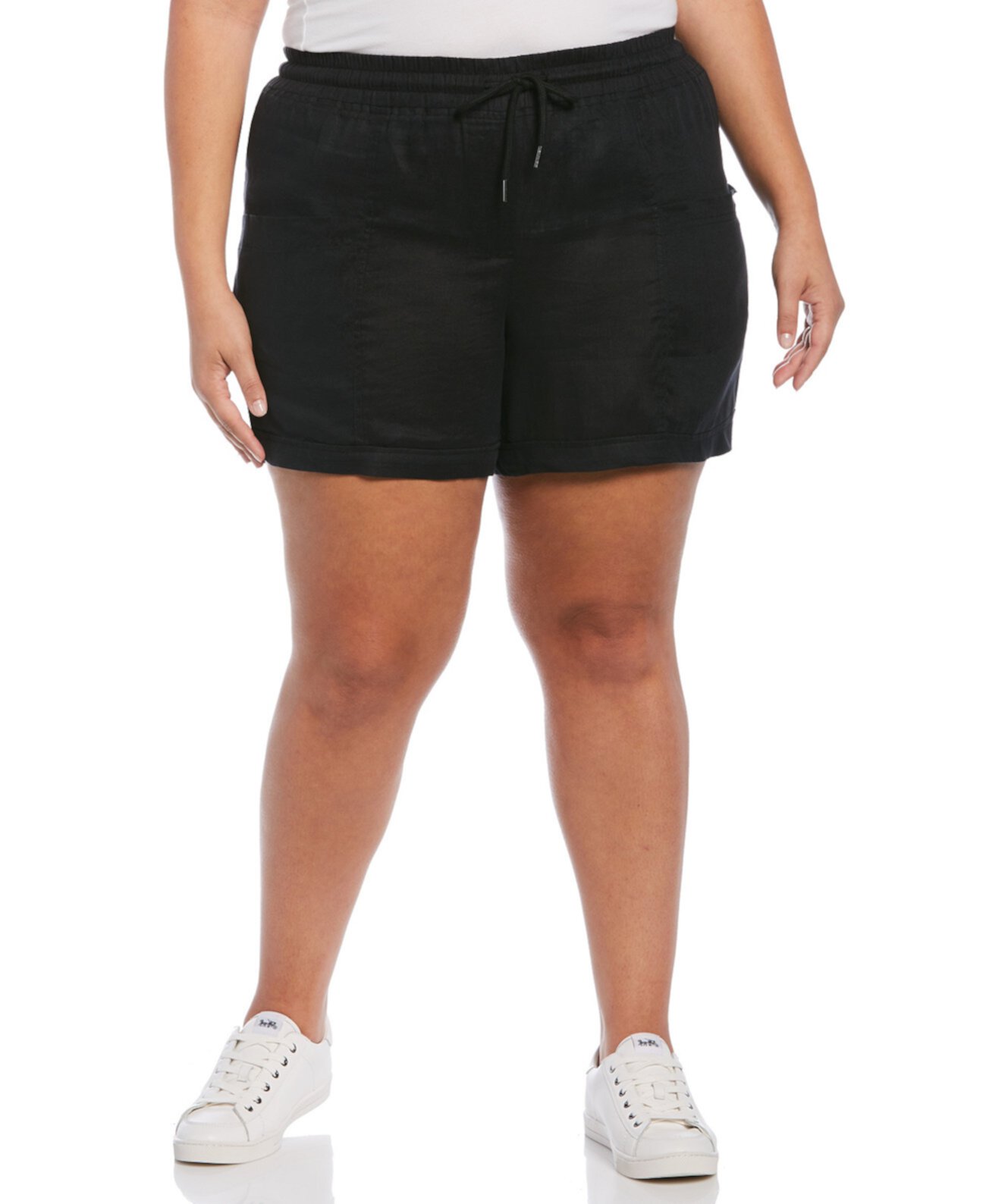 Plus Size Seamed Linen Drawstring Shorts Rafaella