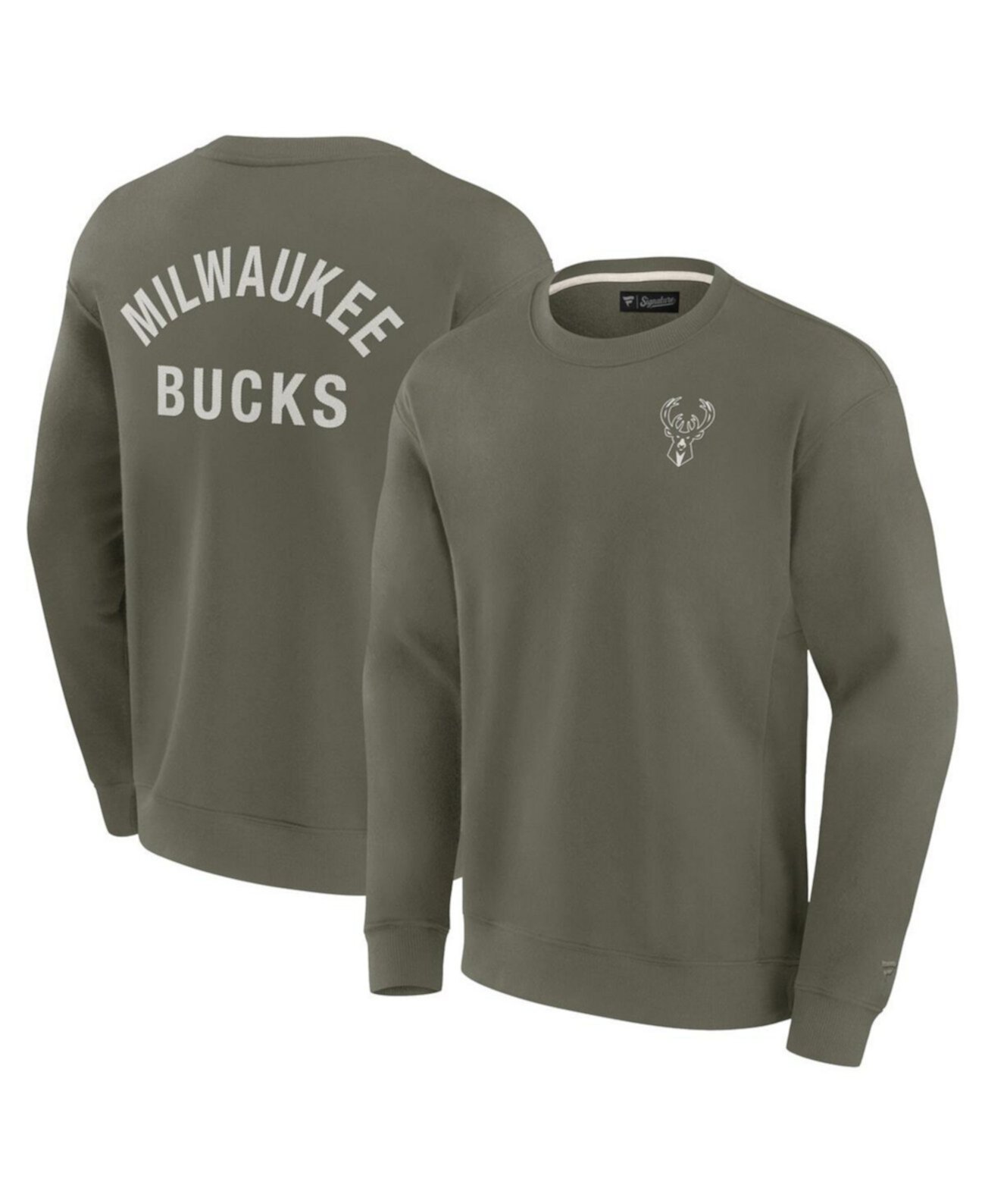 Men’s and Women Olive Milwaukee Bucks Super Soft Pullover Crew Sweatshirt Fanatics Signature