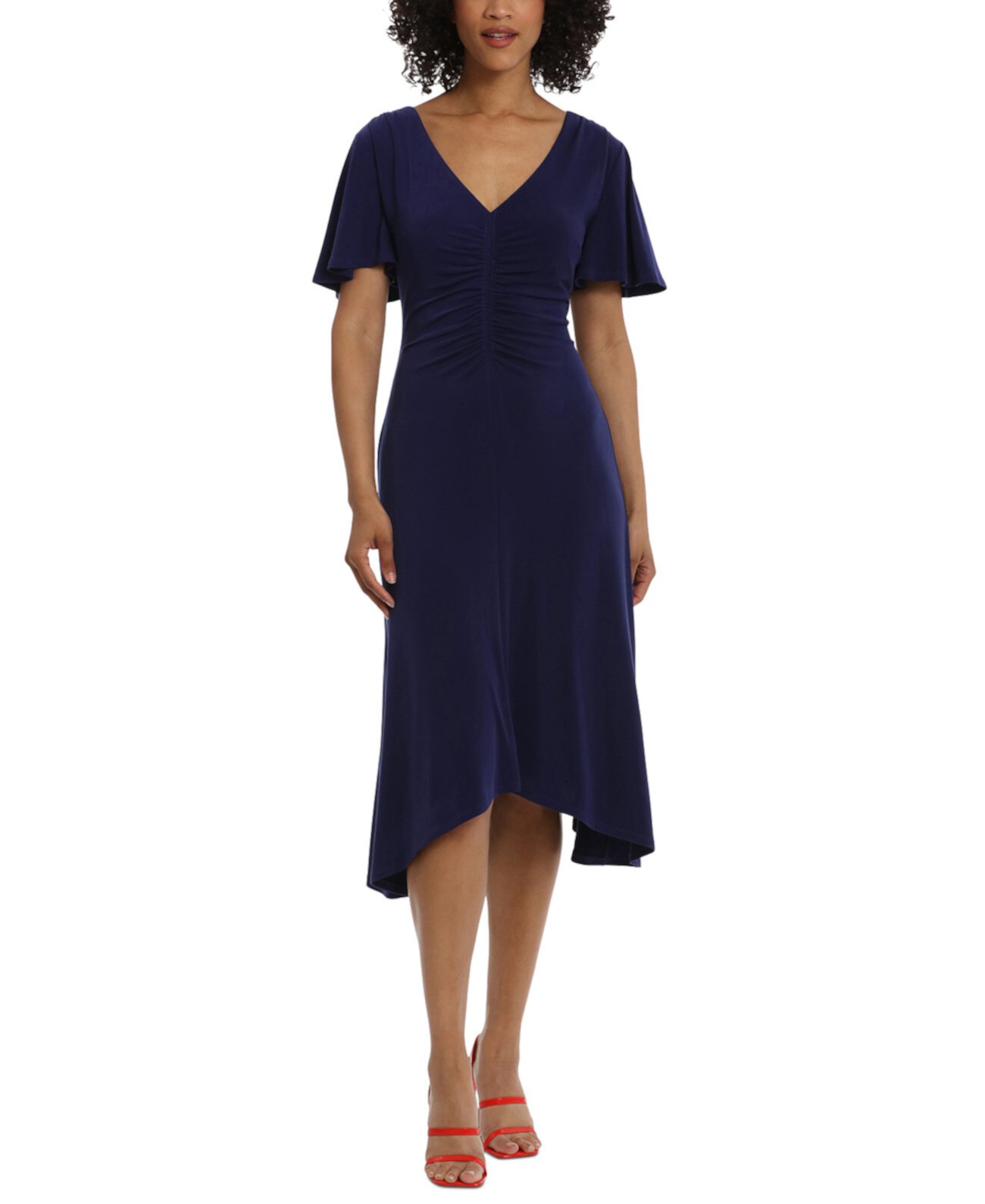 Women's Handkerchief-Hem Flutter-Sleeve Dress Maggy London