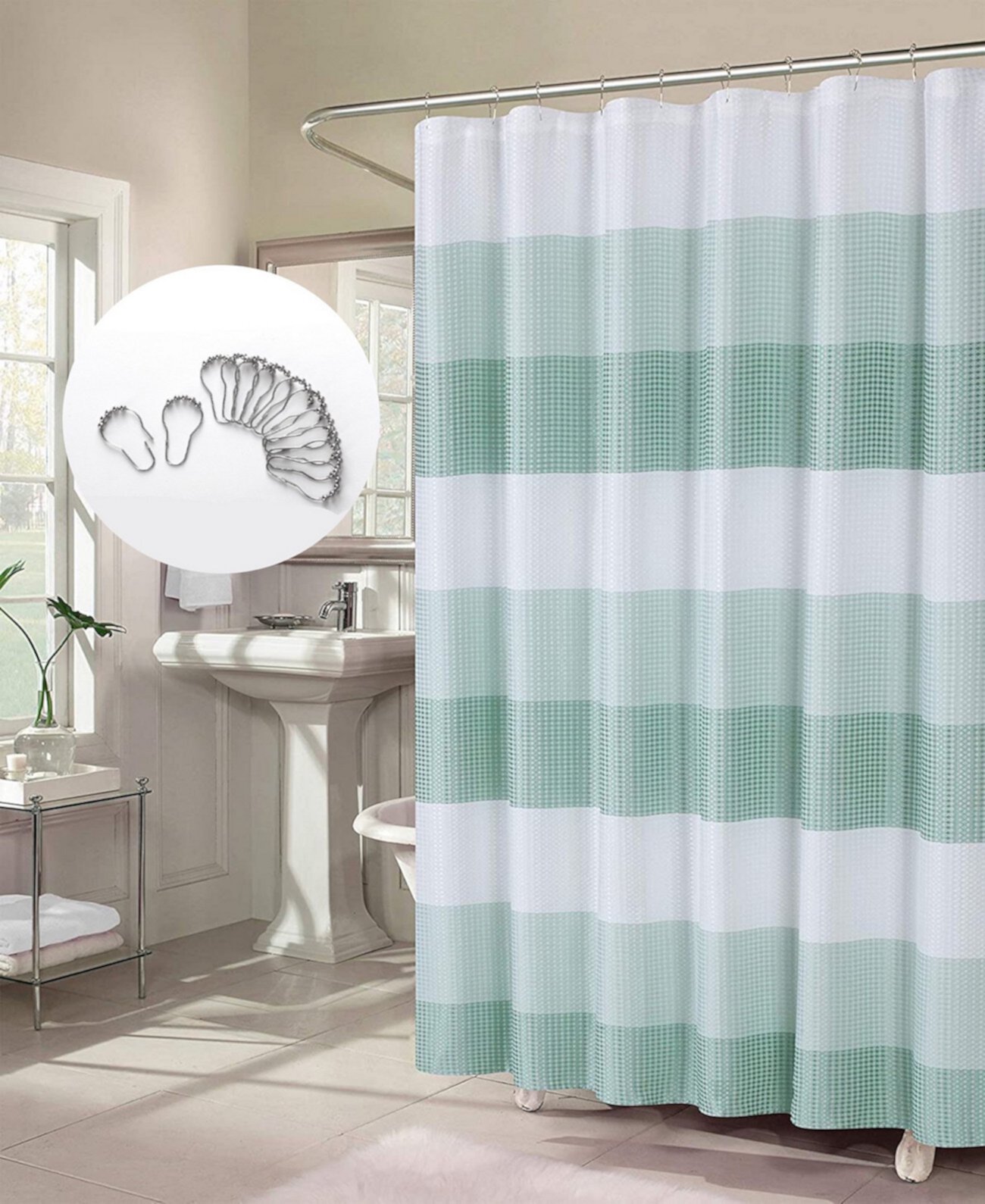 Ombre Waffle 13-Pc. Shower Curtain & Hooks Set, 72" x 70" Dainty Home