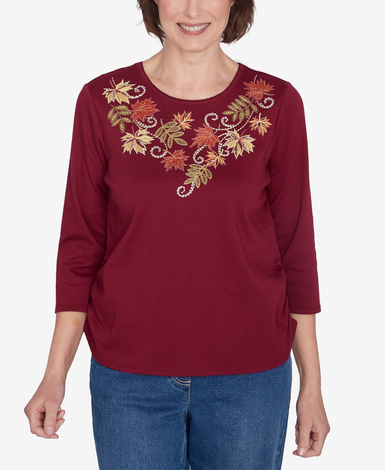 Classic Falling Leaves Top with Drawstring Closure Alfred Dunner