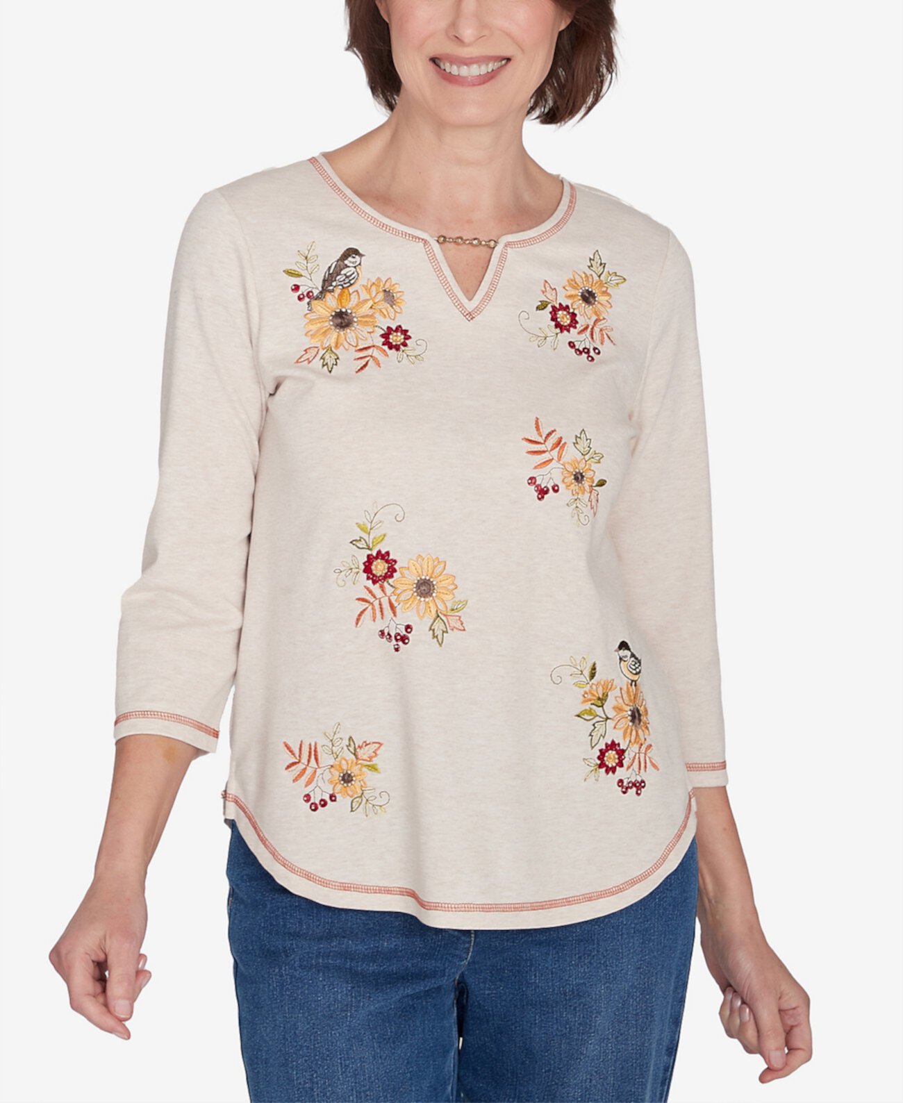 Classic Sunflowers and Birds Top Alfred Dunner