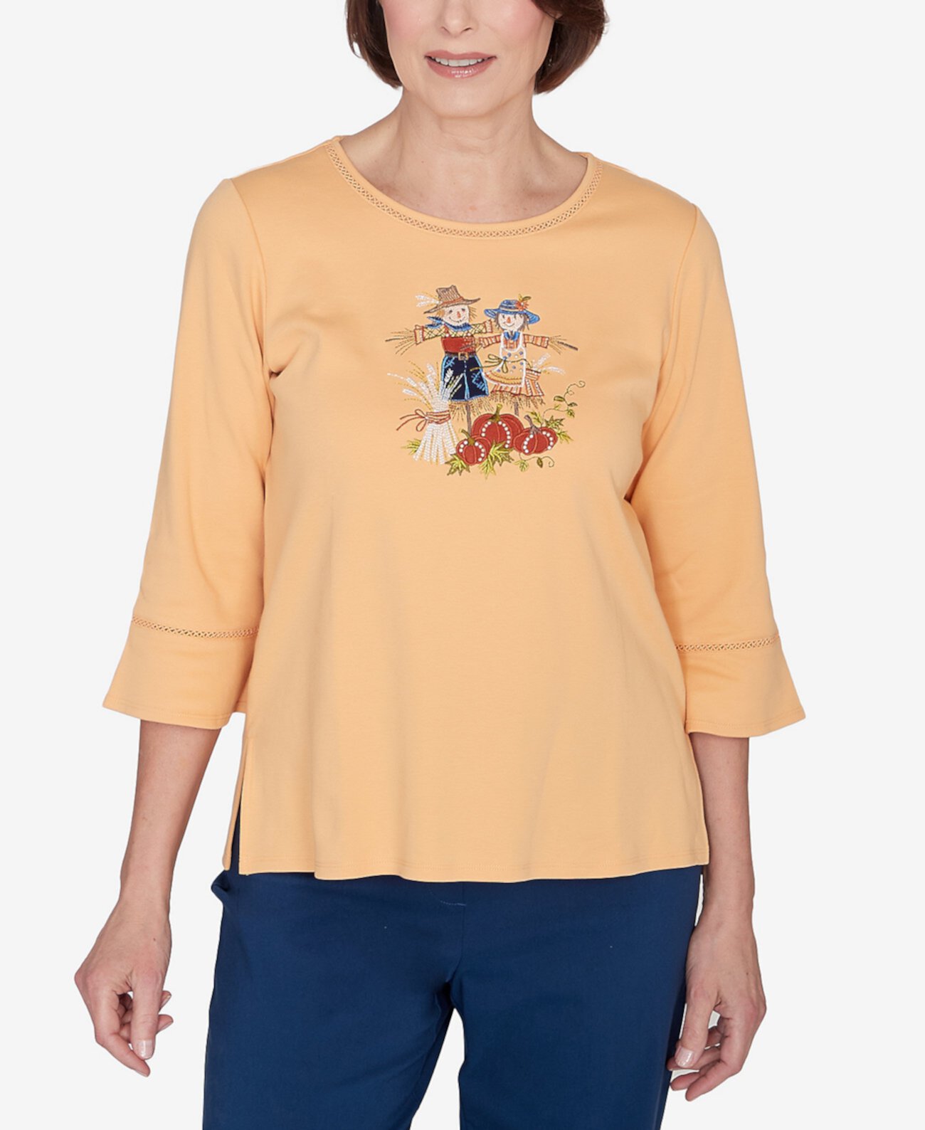 Classic Scarecrow Detailed Bell Sleeves Top Alfred Dunner