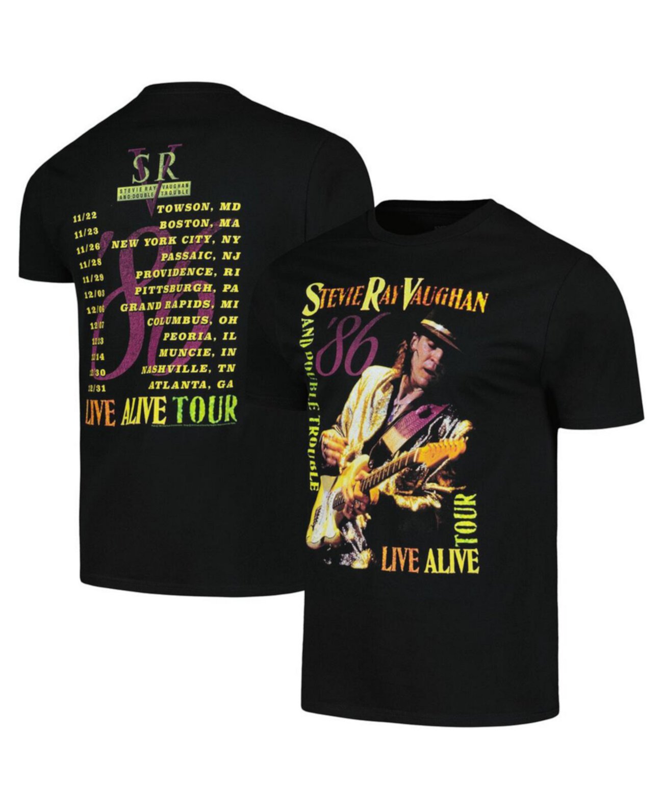 Футболка Stevie Ray Vaughan Alive Tour черного цвета с графическим принтом, хлопок American Classics