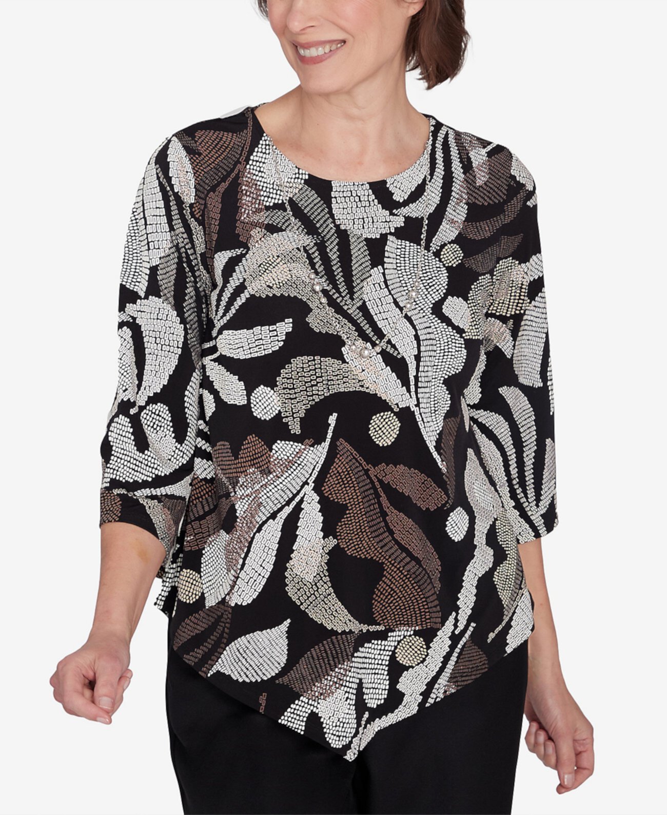 Classic Textured Leaf Top with Necklace Alfred Dunner