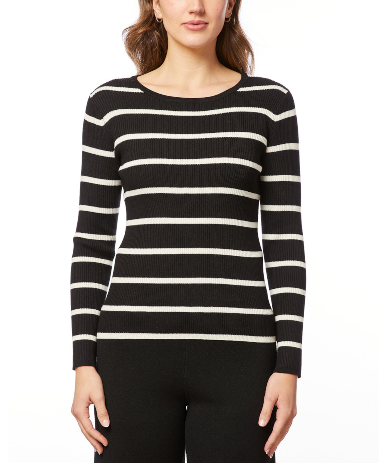 Women's Scoop Neck Ribbed Striped Sweater MELISSA PAIGE