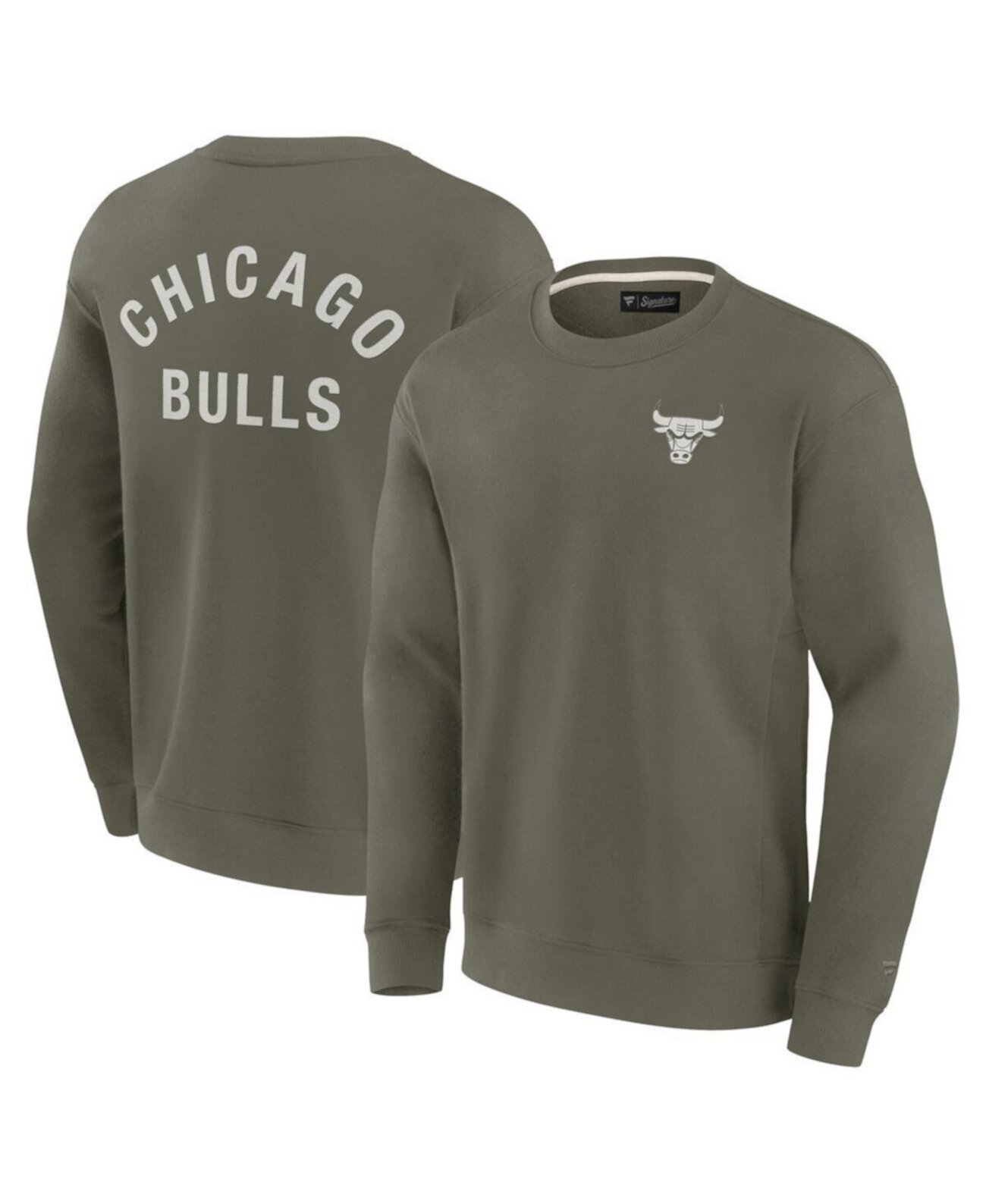 Men's and Women's Olive Chicago Bulls Super Soft Pullover Crew Sweatshirt Fanatics Signature