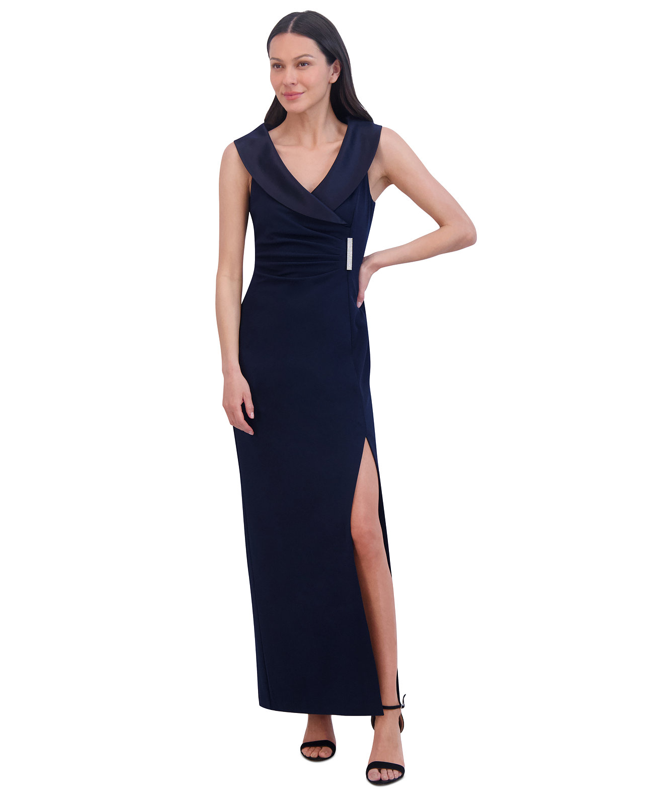 Petite Collared Side-Slit Long Gown Jessica Howard