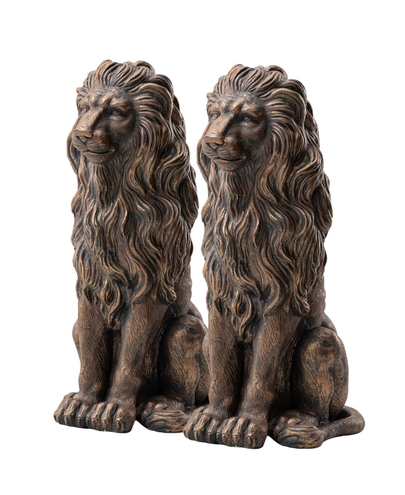 Set of 2 Oversized Bronze Sitting Lion Garden Statue Glitzhome