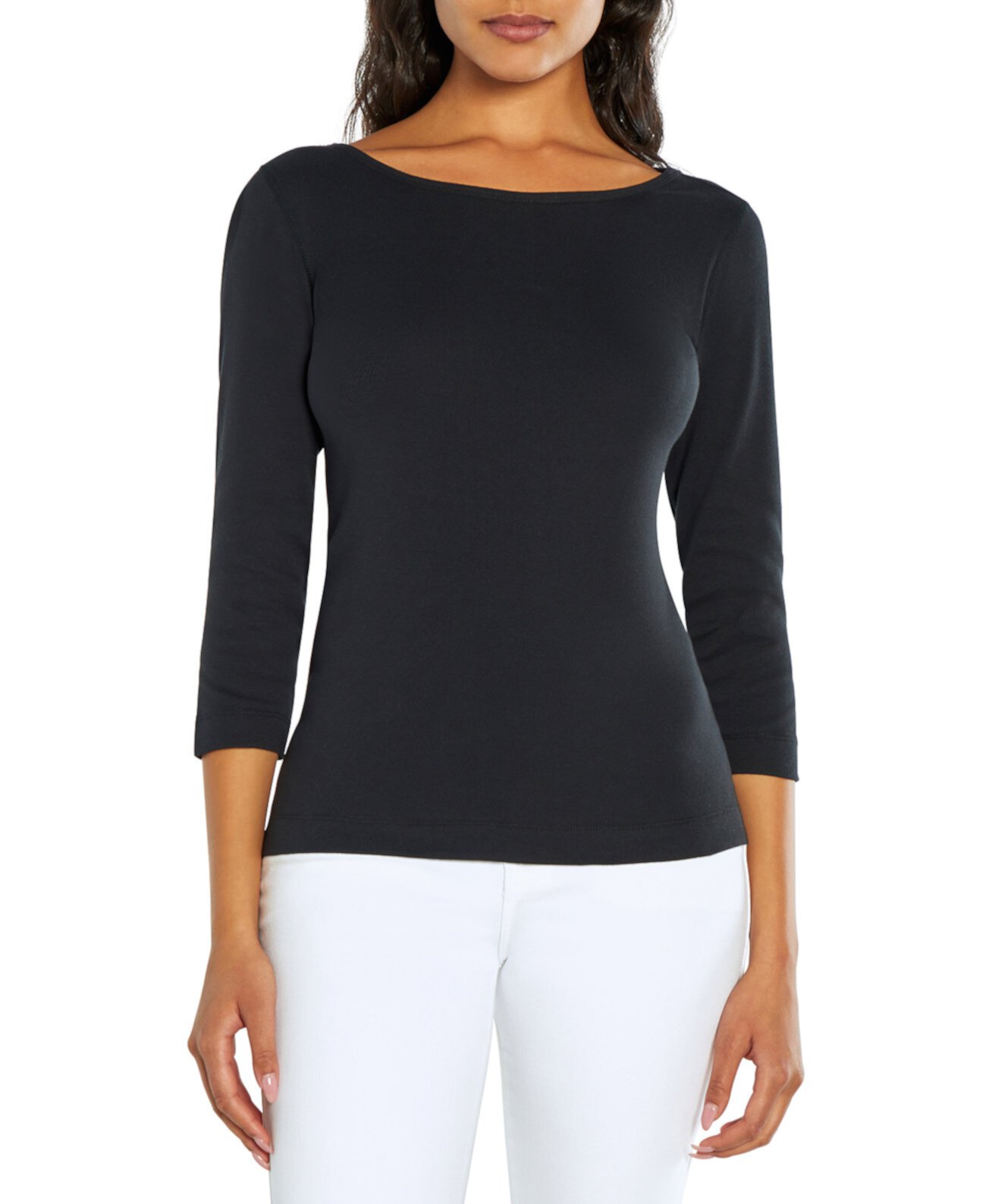 Women's Boat-Neck 3/4-Sleeve T-Shirt Three Dots