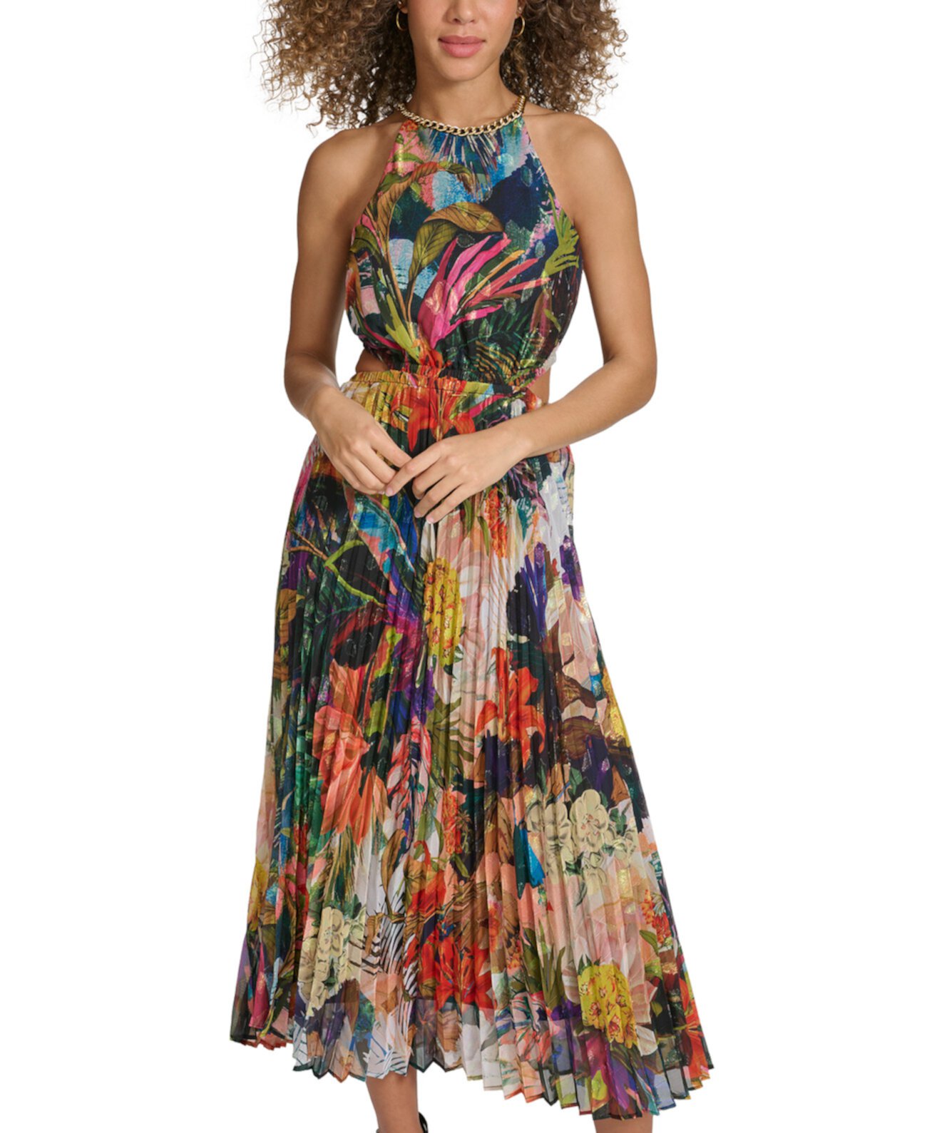 Women's Printed Pleated Cutout Maxi Dress SIENA