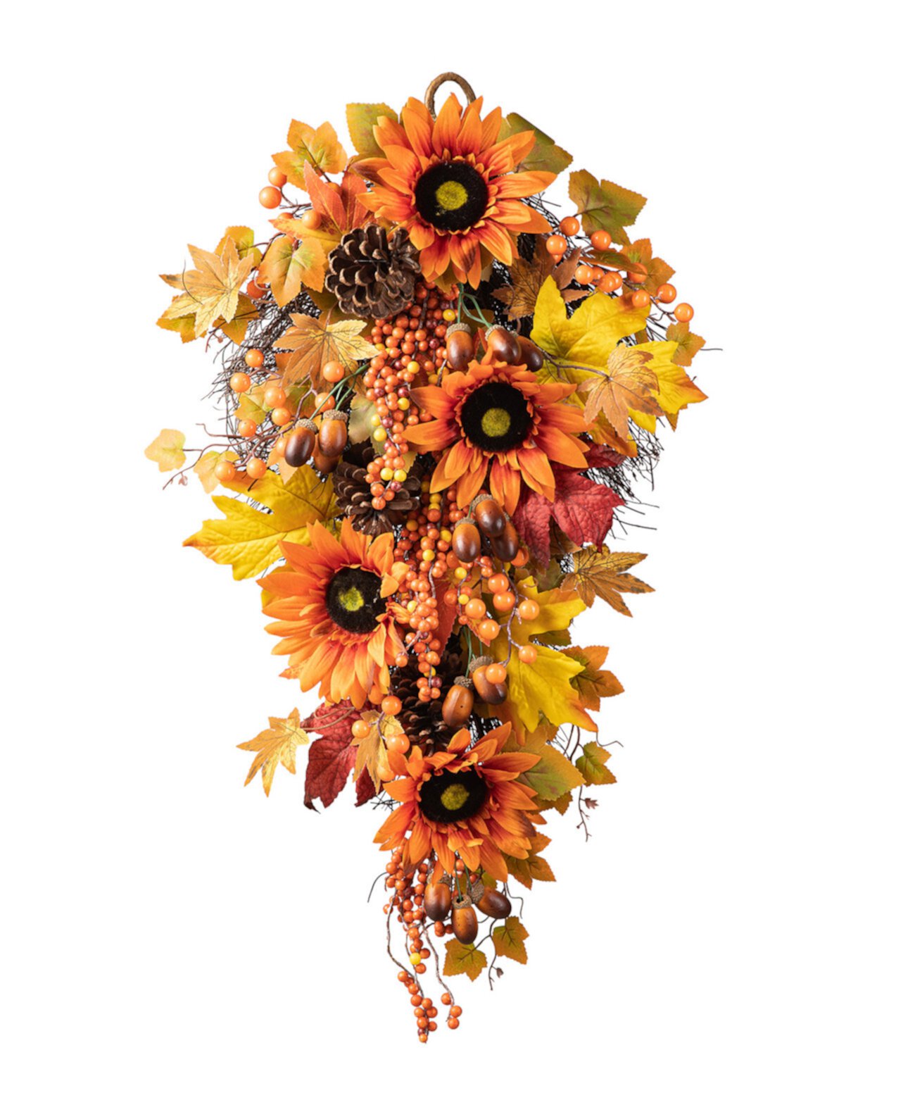 27"H Fall Sunflower, Maple Leaf and Berry Swag Glitzhome