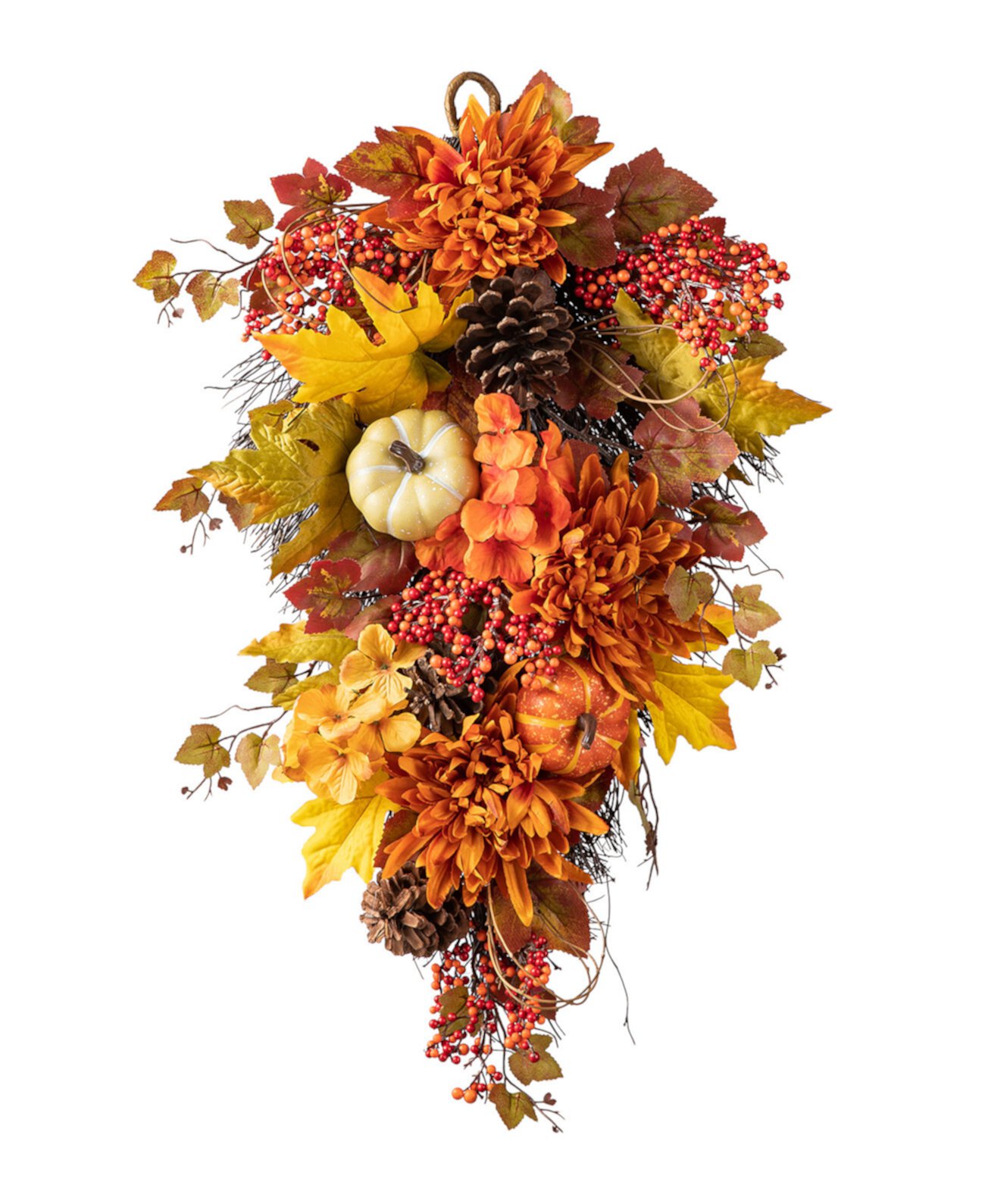 27"H Fall Dahlia Pumpkin, Leaf and Berry Swag Glitzhome