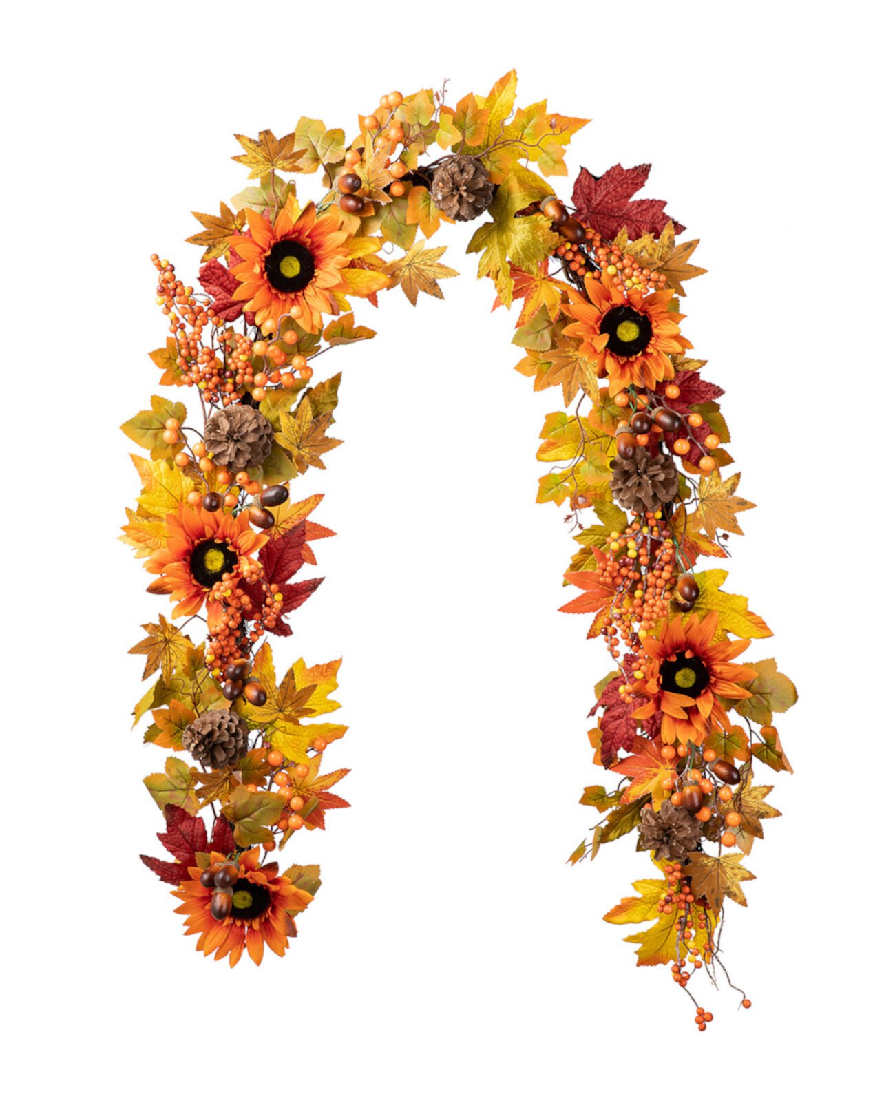 6ft Fall Sunflower, Maple Leaf and Berry Garland Glitzhome